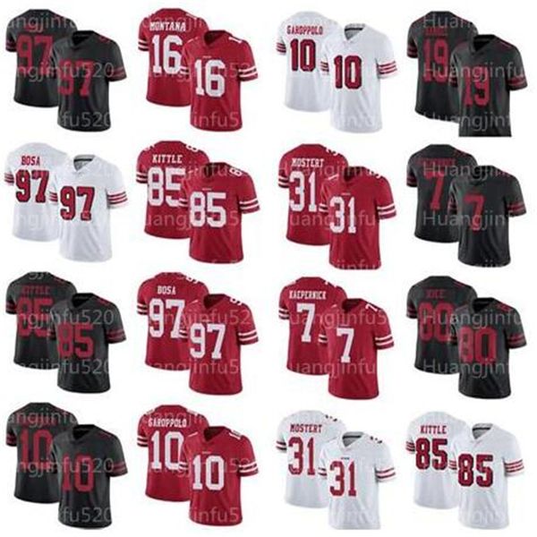 

san 10 jimmy garoppolo francisco jersey 85 george kittle 49ers 97 nick bosa rice montana 31 mostert deebo samuel 7 colin kaepernick, Black;red