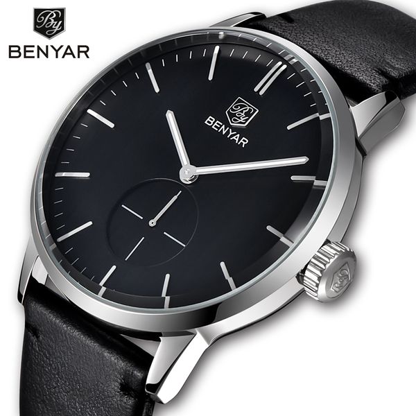 

benyar quartz men's watches brand luxury gold waterproof sports clock wrist watch zegarek meski relogio masculino, Slivery;brown