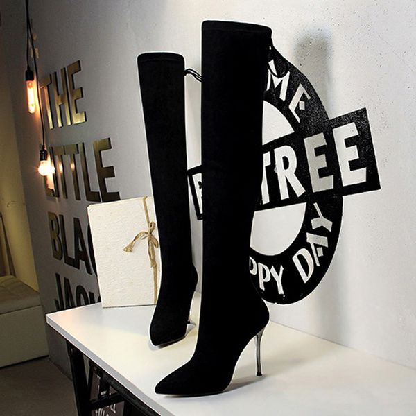 

bigtree winter boots women high heel shoes new over the knee boots women thigh high long lace up party shoes, Black