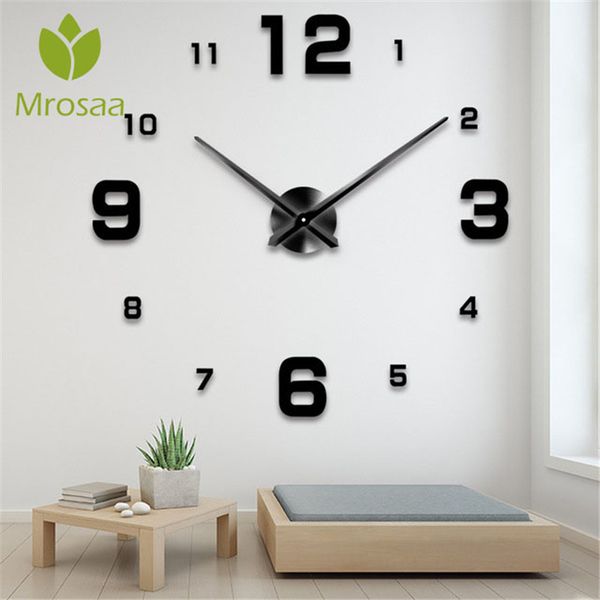 

modern design rushed quartz clocks fashion watches mirror sticker diy living rooms decor new arrival 3d real large wall clocks