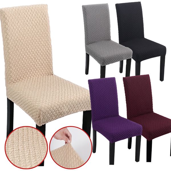 

solid color plaid chair cover spandex elastic dining chair protective case soft flannel stretch office thick for banquet