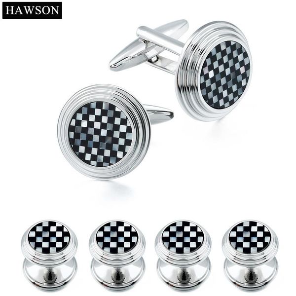 

2017 fashion hawson mens tuxedo dress suit round stone cufflinks cuff studs set jewelry gift for gentlemen, Silver