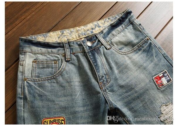 

mens designer ripped jean straight fashion slim fit male teenager skateboard rapper hihop jeans pant, Blue