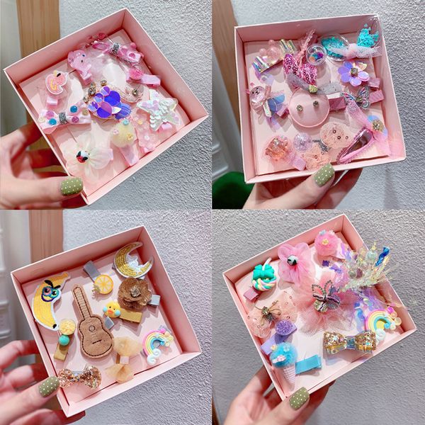 

10 piece hair clip set cute hair accessories girl headwear bow flower animal hairpins band cartoon elastic headdress gift, Slivery;white