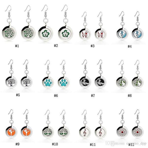 

12 стилей эфирной масло диффузор из нержавеющей стали мотаться серьги для магнитной ароматерапия locket падения гипоаллергенных серег ювелир, Silver