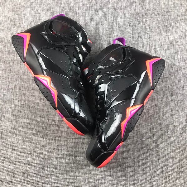 

2020 new mens jumpman 7s "black patent leather" basketball shoes 7 balck classic designer shoe men sneaker zapatos size 40-47, White;red