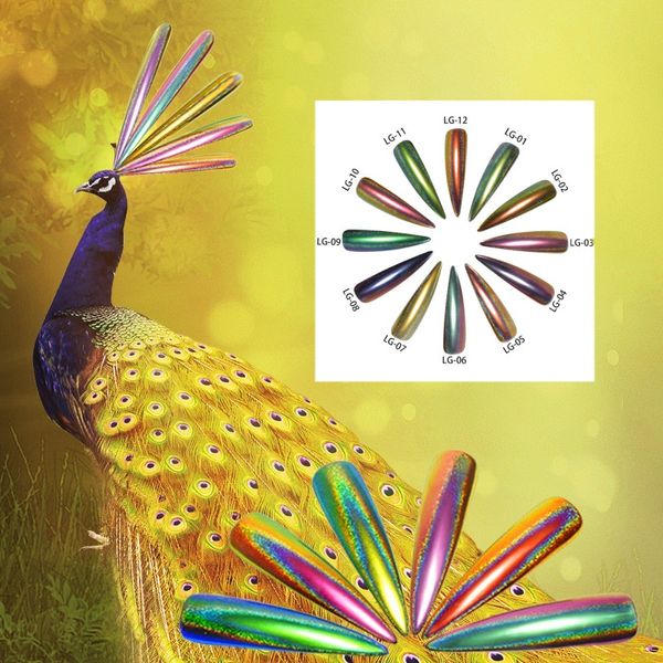 

0.2g peacock holographic chameleon nail glitter powder mirror holo laser chrome pigment manicure nail art decorations, Silver;gold