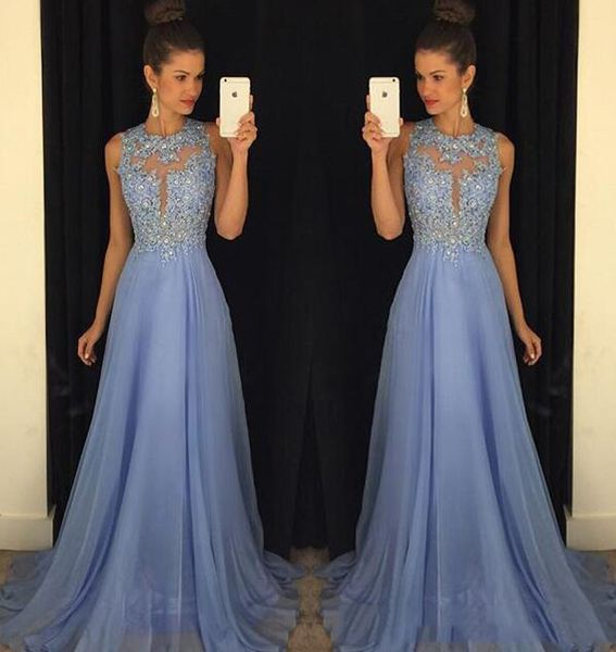 

2019 lavender a-line prom dress lace appliques and sequins long evening dress sheer neck floor length formal gown, Black