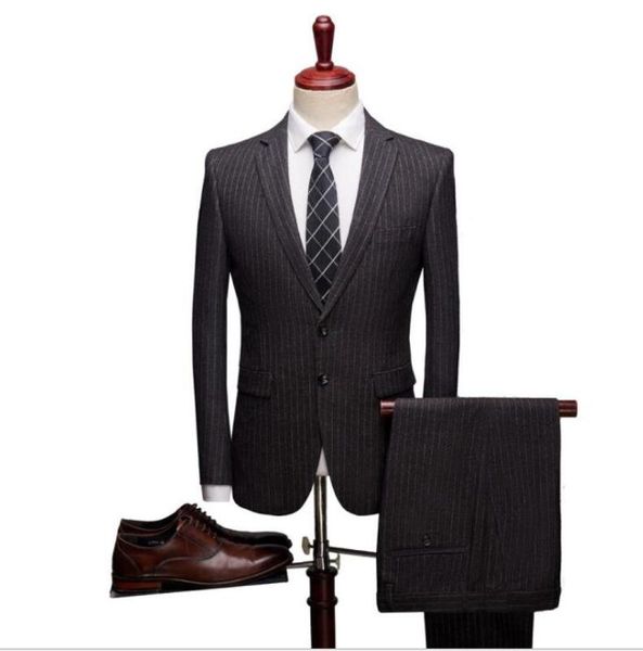 

mens single button suit suits men striped slim fit suits two-piece vintage jacket and trousers, White;black