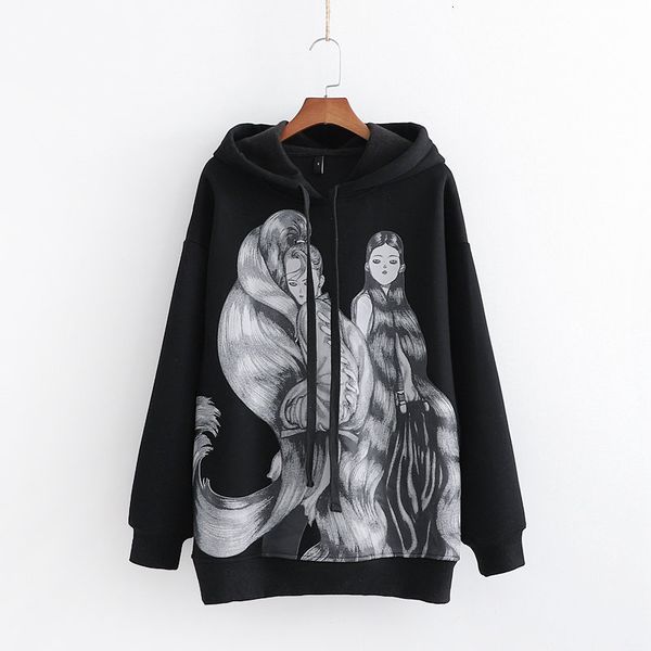 

deat 2019 autumn printed hoodies women fashion casual hoody women elegant long sleeve sweatshirt black jumper mh028
