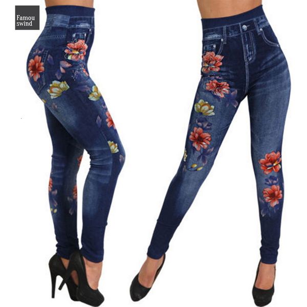

высокие гетры лето этнические waisted денима джинсы женщины цветочные printed высокой талией розы печати карандаш брюки леггинсы, Black