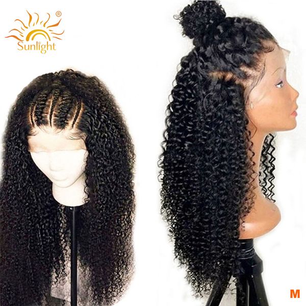 

150% density 13x4 long kinky curly wig lace front human hair wigs for women black color sunlight remy brazilian lace front wigs, Black;brown