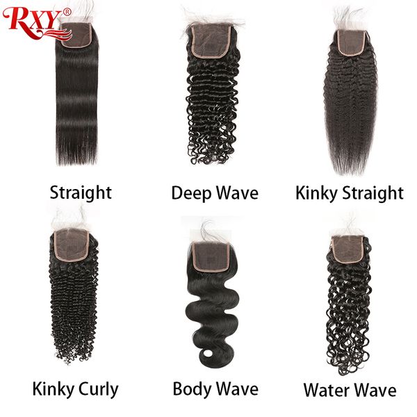 

4x4 lace closure прямо объемная волна глубокая волна kinky завитые волна воды kinky прямая рыхлый глубокий человеческих волос шнурка закрыти, Black