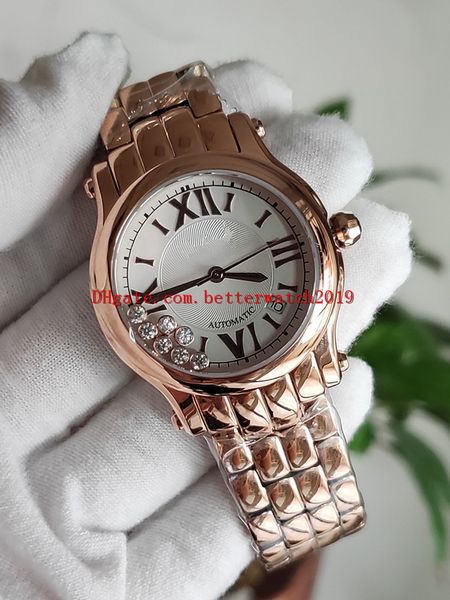 

nr happy sport 33mm 274808 rose gold ladies watch eta2892 automatic 28800vph pearl diamond mobile dial womens quartz watches hot, Slivery;brown