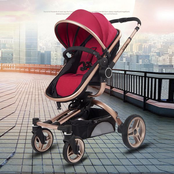 

v-baby stroller leather two-way high landscape baby stroller can sit lay trolley baby carriage easy folding protable cart