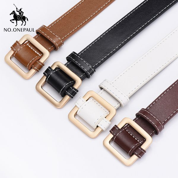 

no.onepaul women's authentic fashion leather belt alloy material square buckle ladies retro belt wild trend jeans, Black;brown