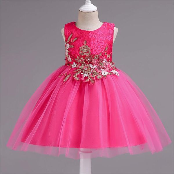 

toddler kids baby girls princess dresses sequins flower party prom costume girl lace sleeveless tutu wedding evening dress, Red;yellow