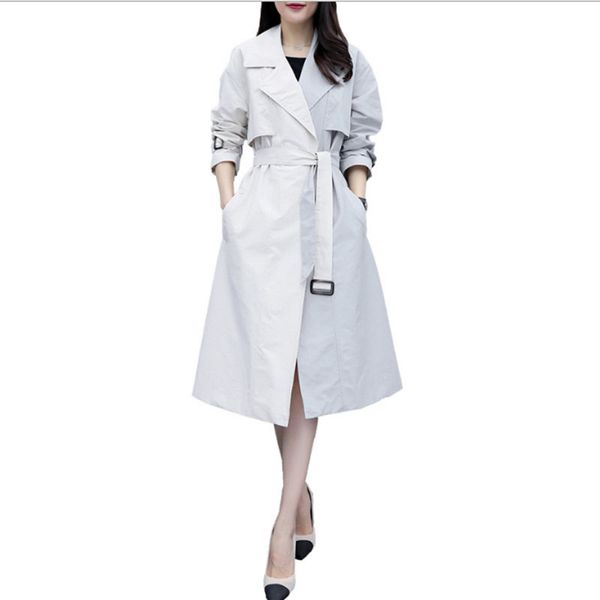 

2019 autumn new women's casual trench coat oversize double vintage washed outwear loose clothing temperament fashion, Tan;black