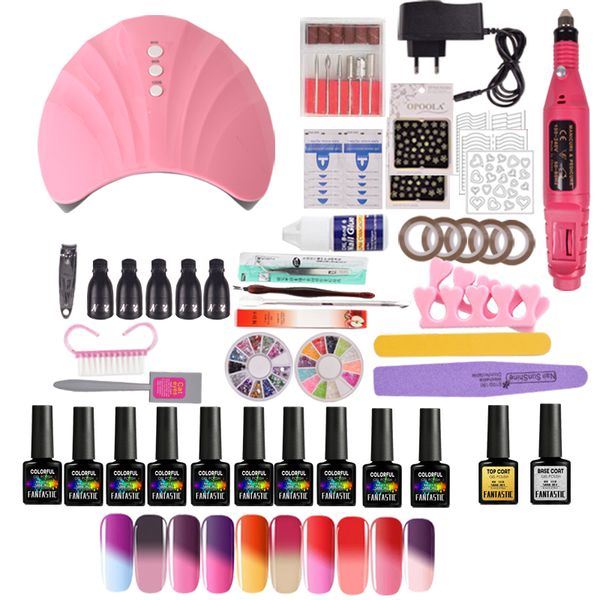 

nail art set 36w uv led lamp dryer with 10 color gel nail polish set kit tools gel varnish manicure tools kit