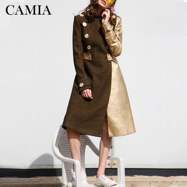 

camia vintage women coat long sleeve high waist contrast color patchwork split thick coats fall winter holiday long coat, Black