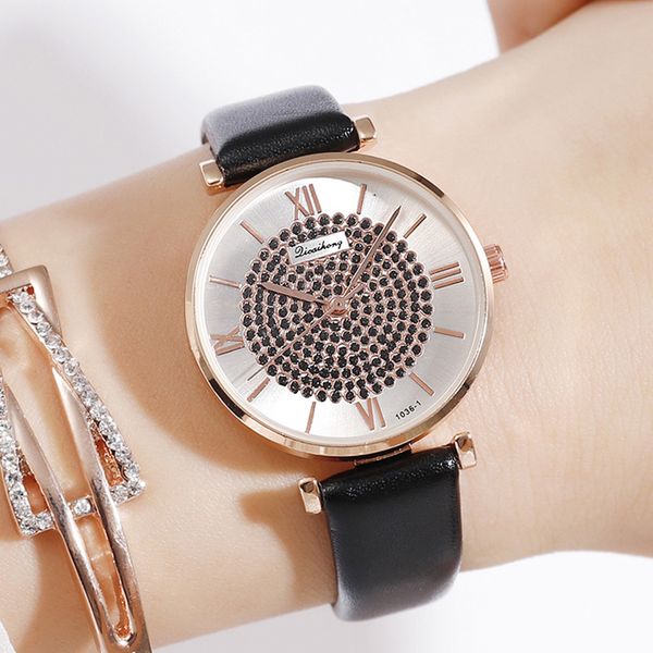 

luxury diamond women watches fashion starry sky ladies dress clock casual leather waterproof female wristwatch gift for girl new, Slivery;brown