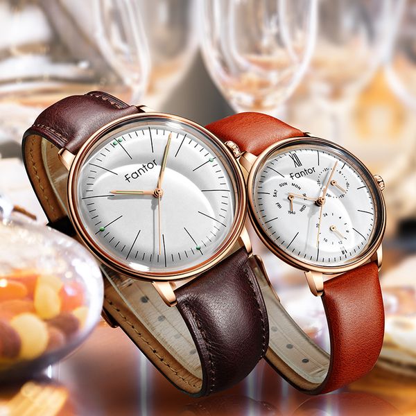 

fantor 2019 fashion luxury couple watches pair quartz chronograph luminous hand waterproof watch for lovers man woman dress set, Slivery;brown