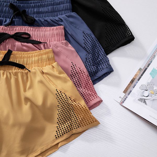 

ef679 drawstring waist sports shorts side mesh running shorts women yoga elastic waist training fitness bottom, White;red