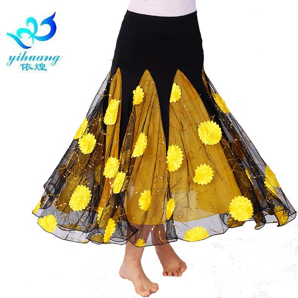 

ladies ballroom dance costume long skirt flamenco performance waltz big swing dress modern standard dancewear tango skirt, Black;red