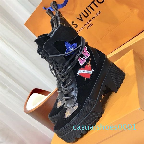 

laureate desert womens fashion leather casual printed luxury designer shoes ladies platform heels ankle bootie martin 1 c01, Black