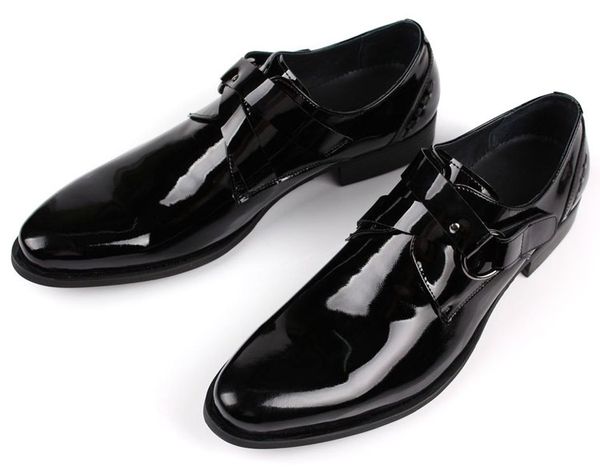 

cowhide leather shoes buckle men shoes patent cowhide, Black