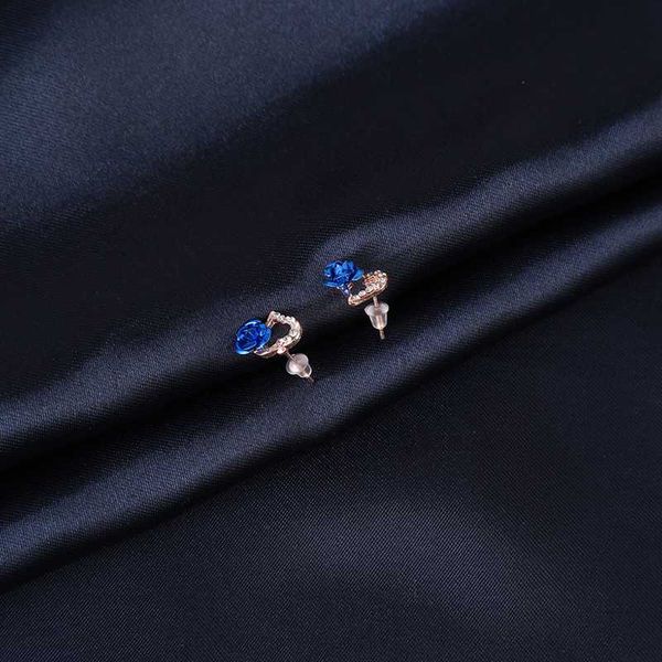 

fine jewelry wholesale blue heart pendant rose stud earring female fashion accessories crystals stud earring bridal jewelry, Golden;silver
