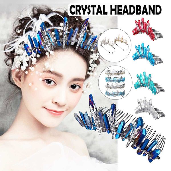 

2019 handmade natural tiara crystal natural quartz crystal crown hair combs angel aura headband mermaid wedding accessories, Golden;white