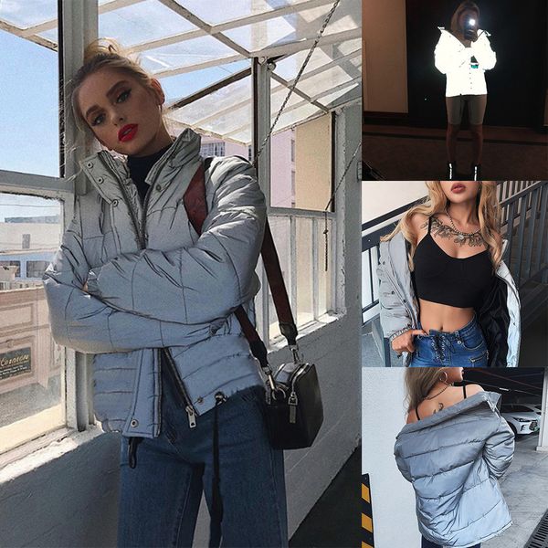 

women personality reflective windbreaker jacket outwear overcoat coat, Black