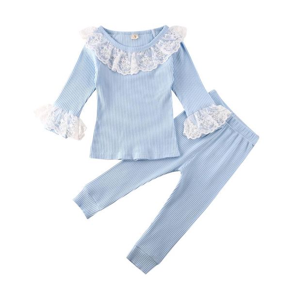 

2pcs toddler kids baby girls autumn clothes lace ruffle t-shirt pants leggings outfits fit for 1-5 years, White