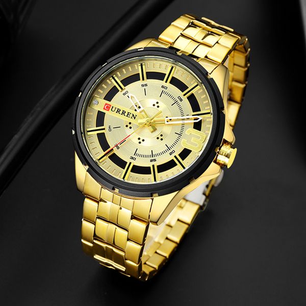 

curren gold watches for men watch business men's clock fashion quartz stainless steel wristwaches waterproof gifts, Slivery;brown
