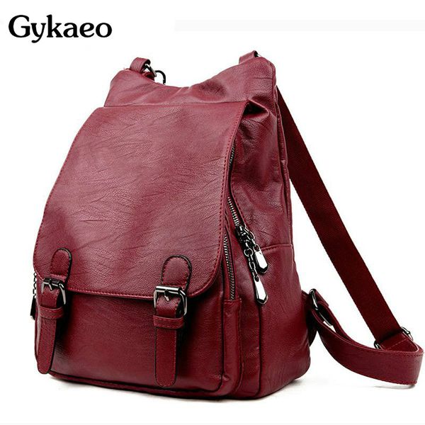 

gykaeo summer large capacity women backpack ladies street shopping soft leather backpacks mochilas escolares para adolescentes