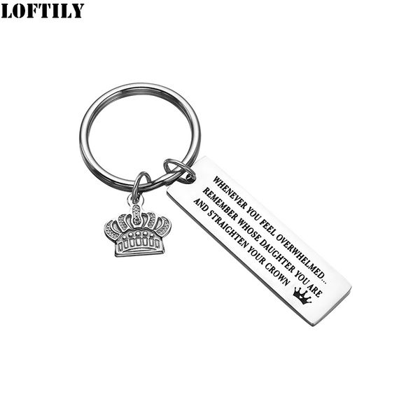 

keychains crown daughter keychain stainless steel pendant gift for women family engraved jewelry key ring, Silver
