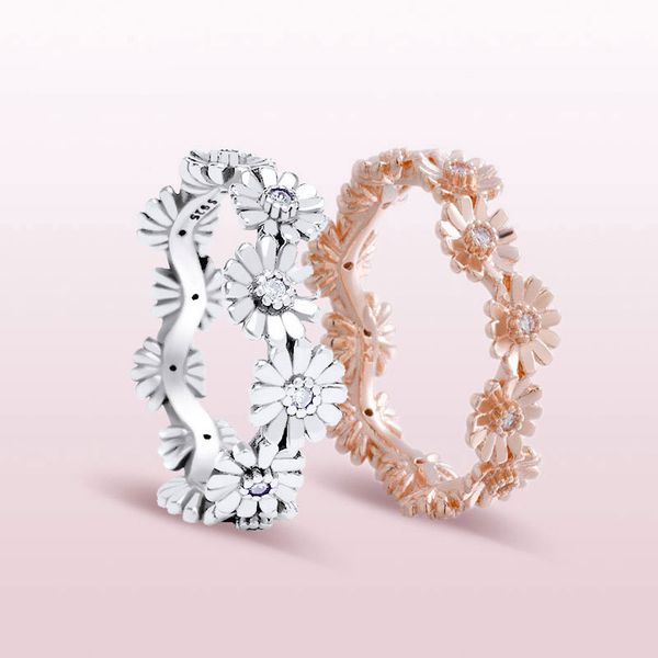 

925 sterling silver sparkling daisy flower crown ring fit pandora charm jewelry engagement wedding lovers fashion ring for women