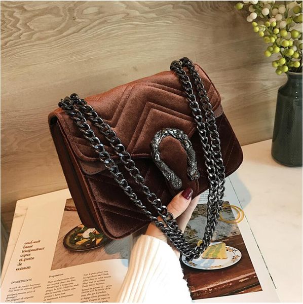 

designer bag winter new snakehead lock velvet bag classic embroidered line wavy women chain bag elegant temperament small #1211