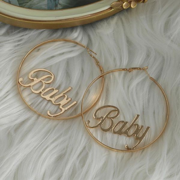 

fashion women hyperbole punk baby letter large hoop earrings for women simple gold color simple hip-hop jewelry gift, Golden;silver