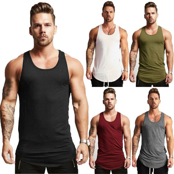 

men tank sleeveless muscle t-shirt plain a-shirt hip hop gym bodybuilding, White;black
