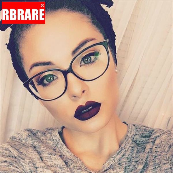 

rbrare 2019 big frame retro cateye glasses frame clear lens women spectacle brand eyewear optical frames eyeglasses, Black