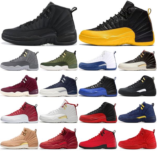 

new 12 mens trainers basketball shoes 12s reverse flu game dark concord university gold wolf dark grey reverse taxi outdoor sports sneakers, White;red