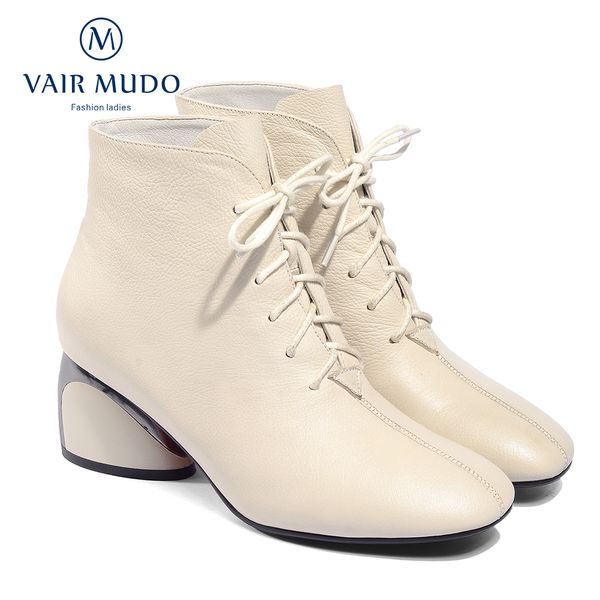 

vair mudo new ankle boots women high thick heel genuine leather warm comfortable women winter boots dx13l, Black