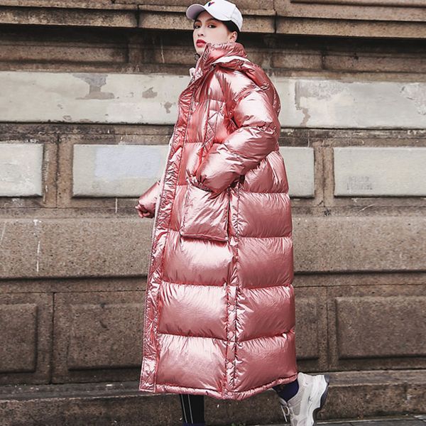 

winter fashion women down cotton jacket glossy warm parka long hooded thicker coat female full sleeve streetwear outwear 891, Black