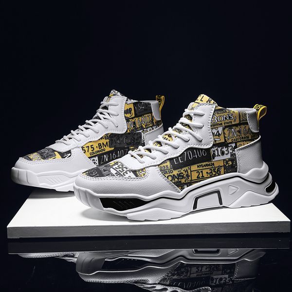 

лето новая мужская обувь 2020 сетки дышащей высокой верхней папа обуви модной мужская личность граффити случайных спортивной обуви, Black