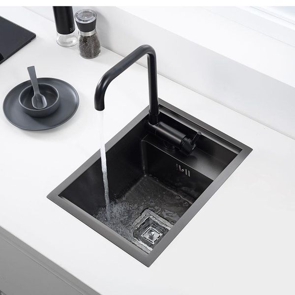 

Hidden black Kitchen sink Single bowl Bar Small Size Stainless Steel Balcony sink Concealed black kitchen sink Bar