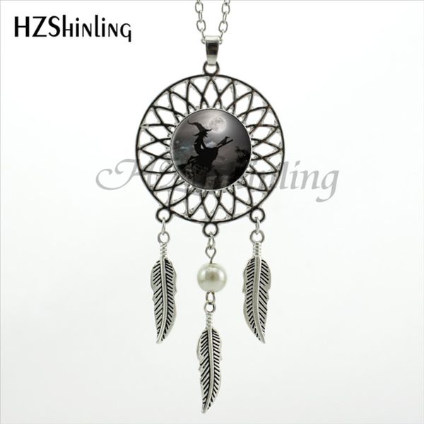 

2020 trendy style flying witch necklace halloween witch pendant dream catcher jewelry silver dreamcatcher necklace ndc-0028