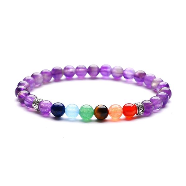 

ladies 6mm lava rock 7 chakra charm energy healing bracelet stretch natural stone yoga bead bracelet, Black