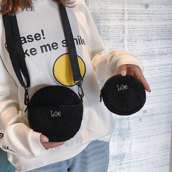 

2pcs/set fleece women shoulder crossbody bag round handbag small clutch